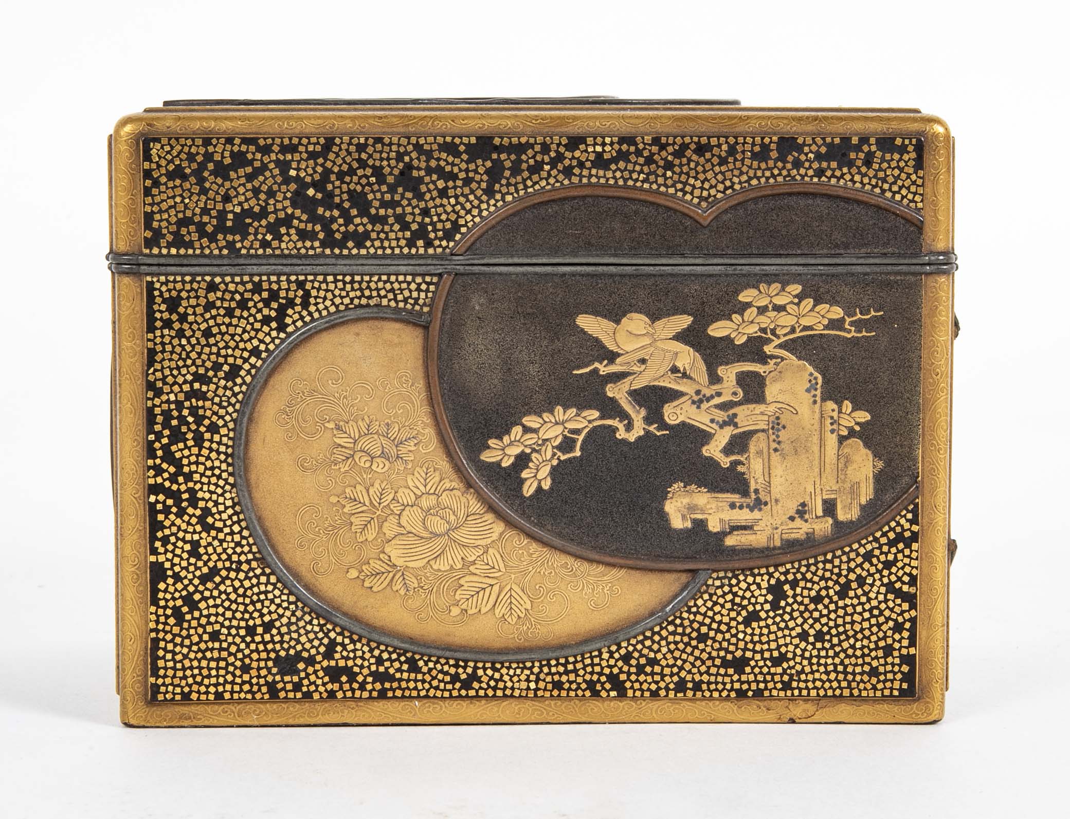 Rectangular Gold and Black Laquer Box with Top