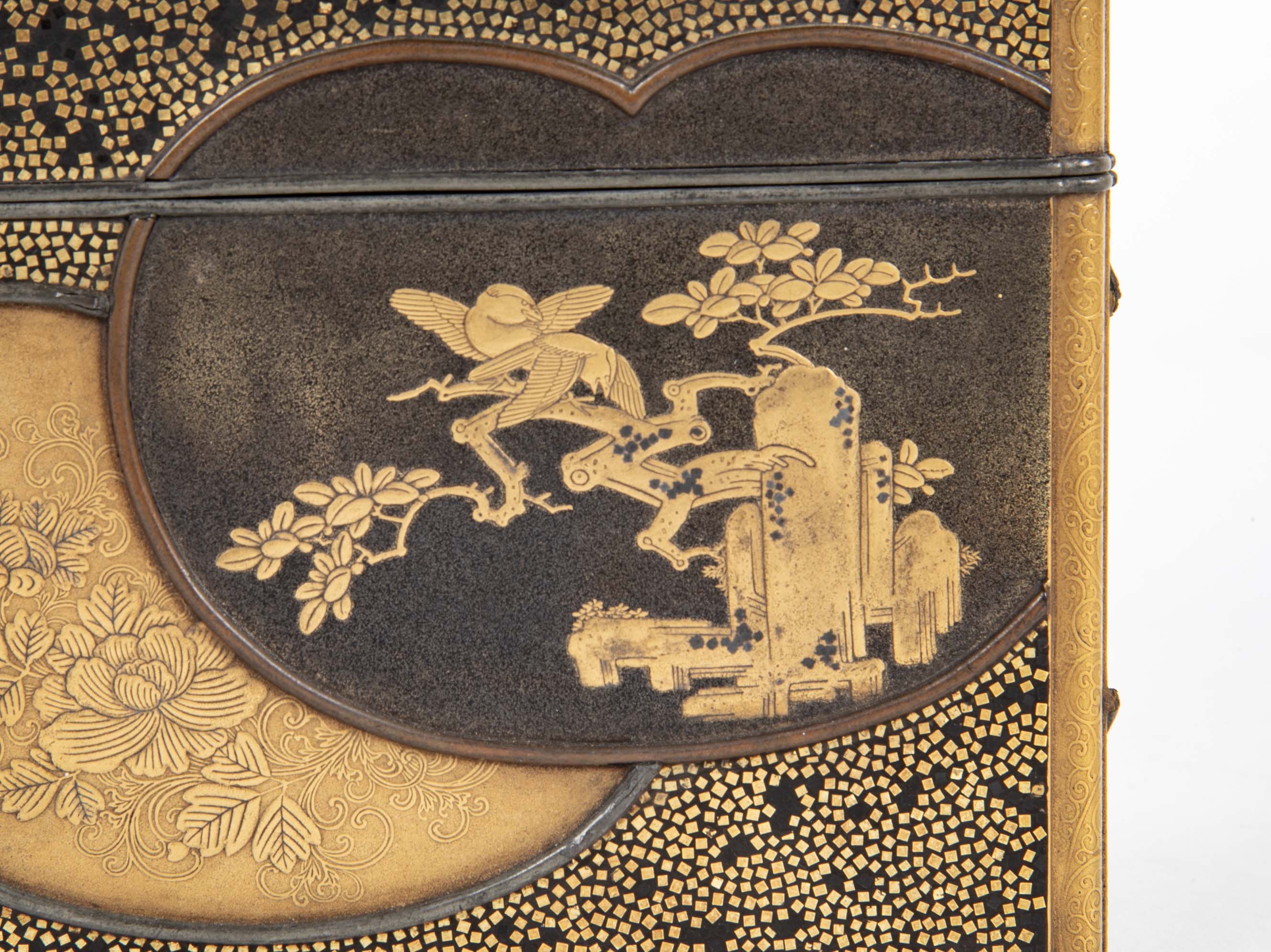 Rectangular Gold and Black Laquer Box with Top