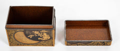 Rectangular Gold and Black Laquer Box with Top