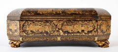 19th Century Chinese Black with Gilt Lacquerware Game Box