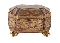 A Chinese Export Lacquered Tea Caddy with Pewter Fitted Interior
