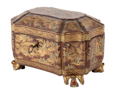 A Chinese Export Lacquered Tea Caddy with Pewter Fitted Interior