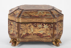 A Chinese Export Lacquered Tea Caddy with Pewter Fitted Interior