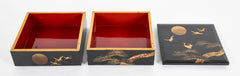 Japanese Gilt and Black Lacquer Box with Cranes Above Pine Tree Decor