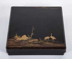 Japanese Suzuribako Black Lacquer Writing Box with Gilt Decoration