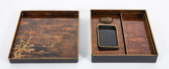 Japanese Suzuribako Black Lacquer Writing Box with Gilt Decoration