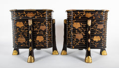 Pair of Japanese Black & Gold Lacquer Samurai Hakko Bako Boxes