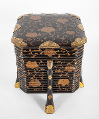 Pair of Japanese Black & Gold Lacquer Samurai Hakko Bako Boxes