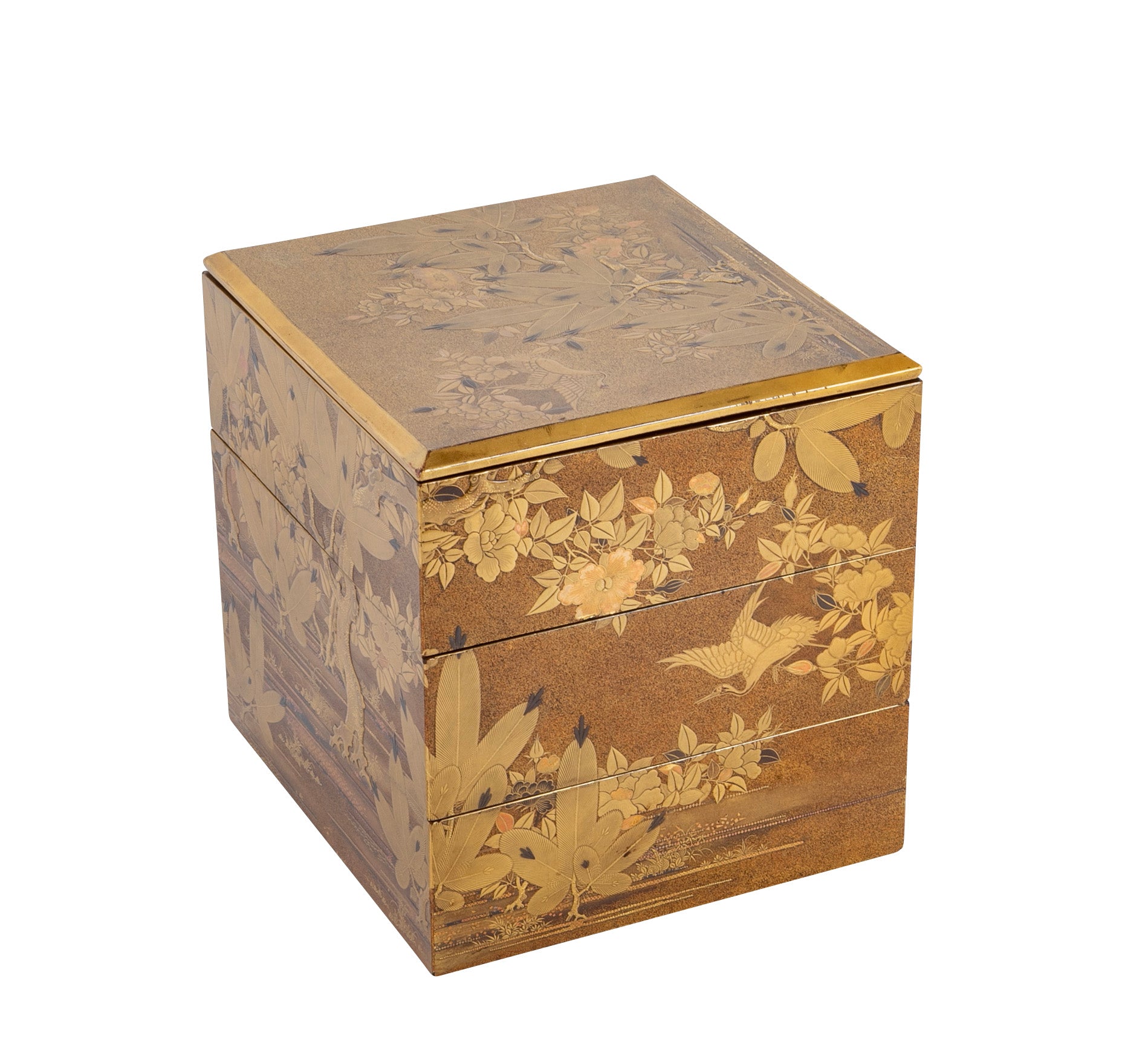 Three Tier Japanese Jubako Maki-e Lacquer Box
