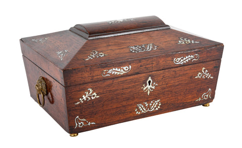 A Regency Sarcophagus Mahogany & Mother-of-Pearl Inlaid Box