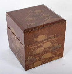 Japanese Maki-E Lacquered Jubako Box with Floral & Rooster Decor
