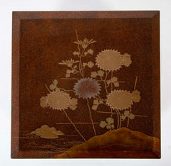 Japanese Maki-E Lacquered Jubako Box with Floral & Rooster Decor