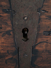 Black Painted English Oak Strongbox Decorated with Coat of Arms
