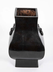 Chinese Hu Form Solid Bronze Vase with Totie Faces