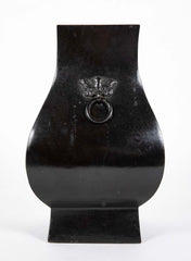 Chinese Hu Form Solid Bronze Vase with Totie Faces