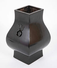 Chinese Hu Form Solid Bronze Vase with Totie Faces