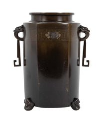 Japanese Mixed Metal Double Handled Vase with Silver Wire Inlay