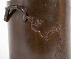 Chinese Bronze Urn with Low Relief Prunus Blossoms & Gnarled Branch Shaped Handles