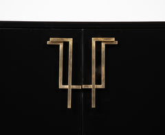 A Maison Jansen Black Lacquer Cabinet with Gilded Brass Accents