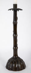 Two Japanese Candlesticks in Bronze as Bamboo with Fauna and Snails