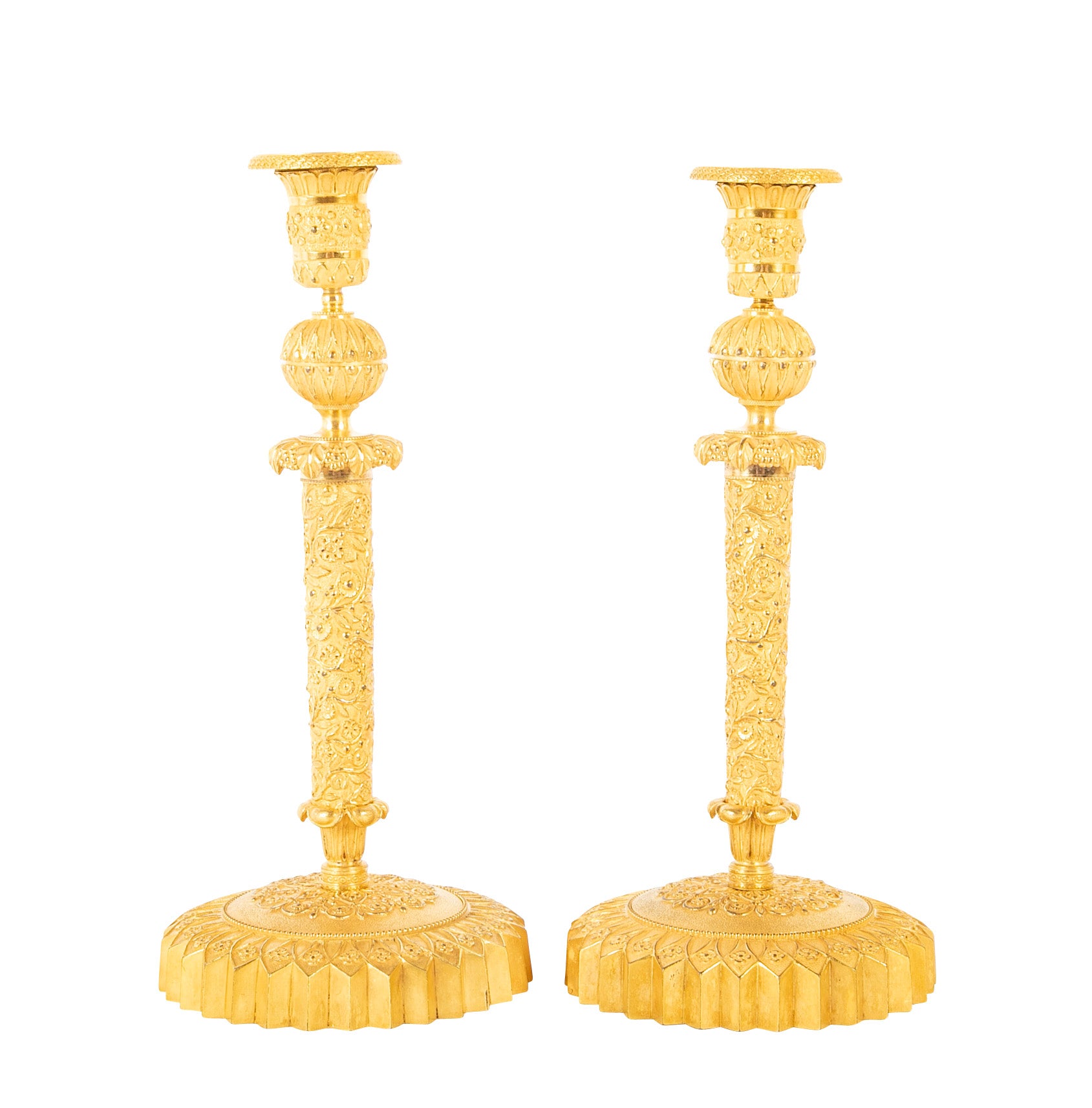 Pair of French Charles X Bronze D' Ore "Cathedral" Style Candlesticks
