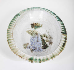 Shallow Ceramic Bowl with Chicken on White by Albert Thiry, Villauris, France
