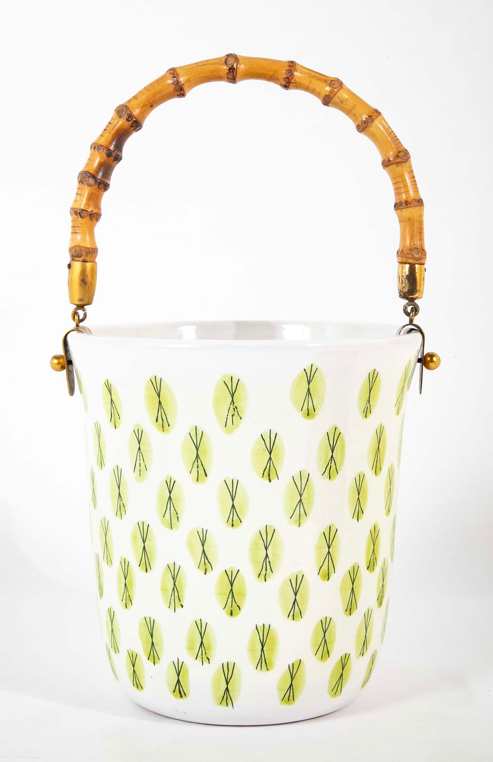Bamboo Handled Ceramic Bucket