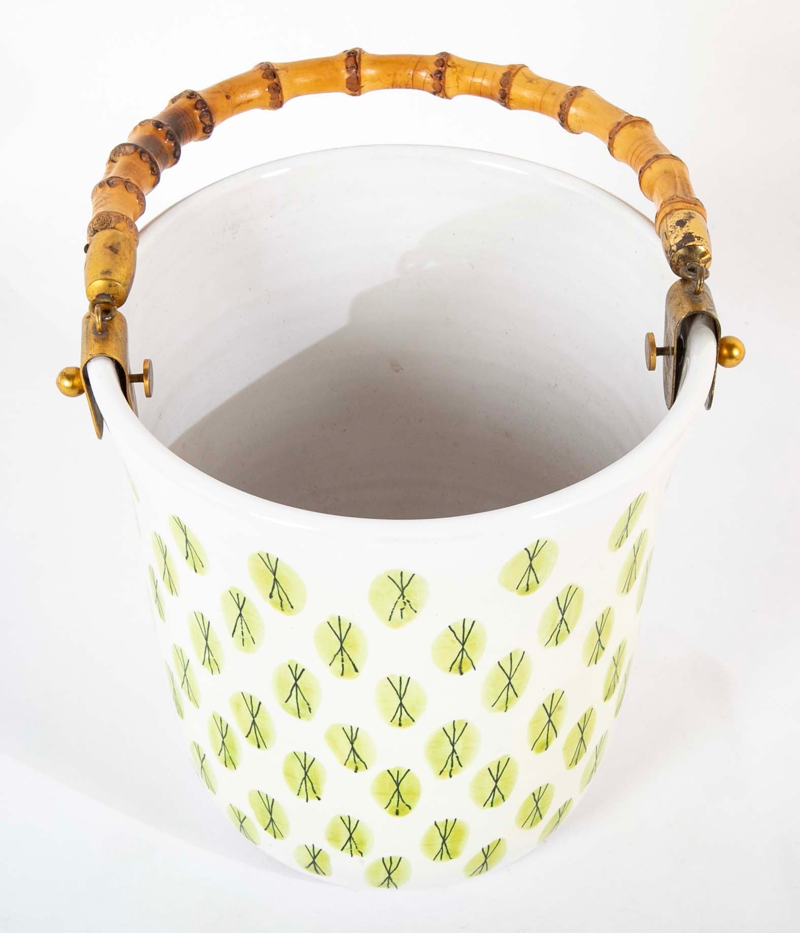 Bamboo Handled Ceramic Bucket
