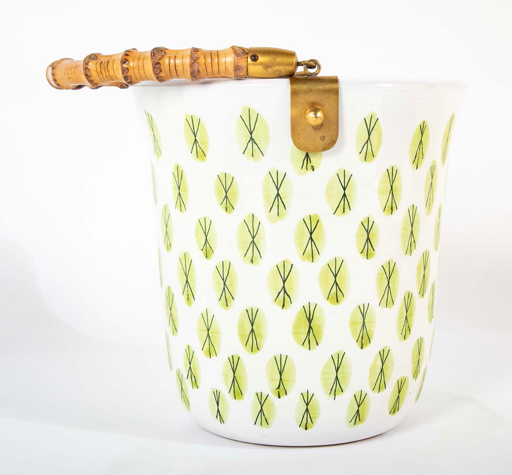 Bamboo Handled Ceramic Bucket