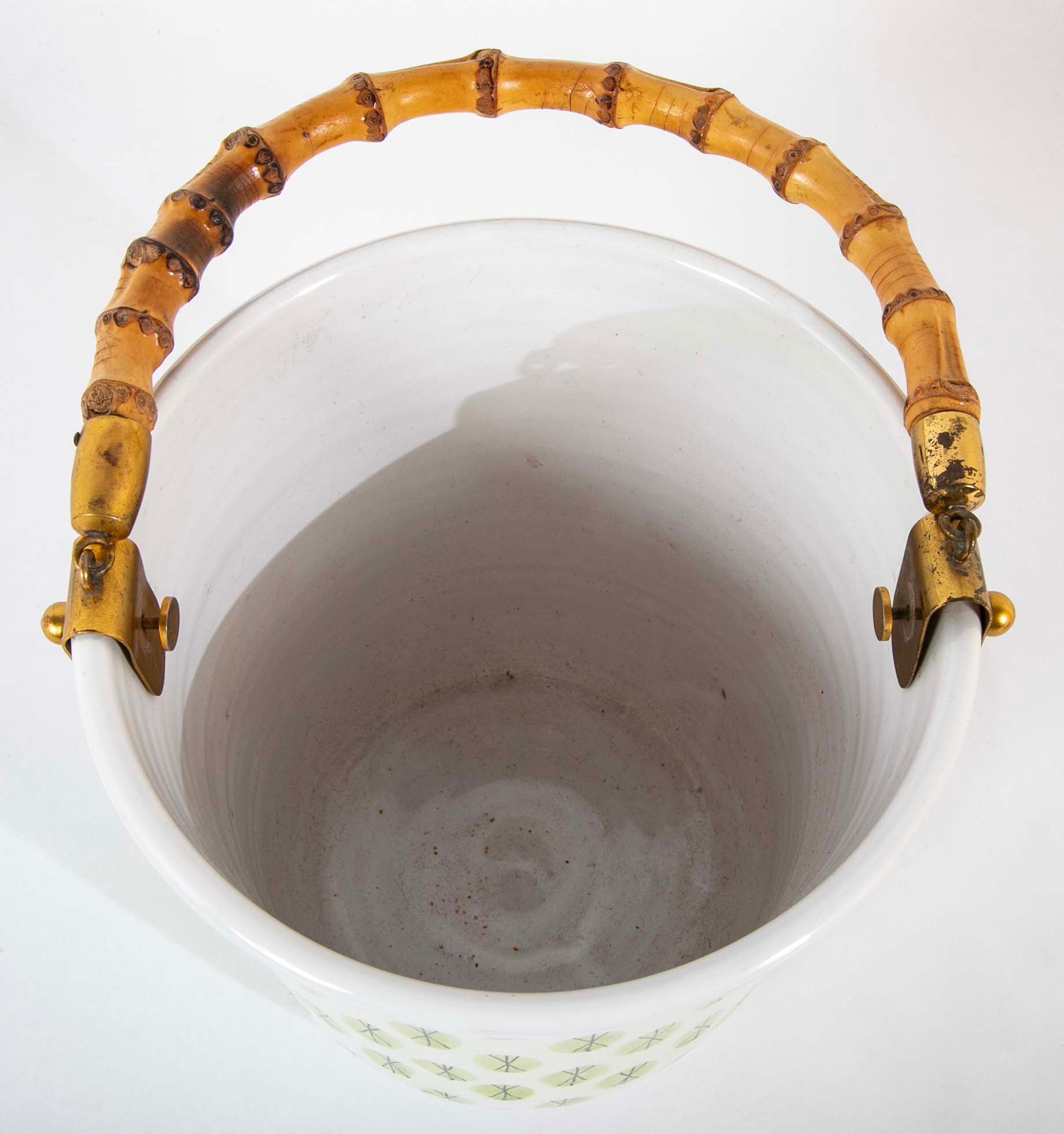 Bamboo Handled Ceramic Bucket