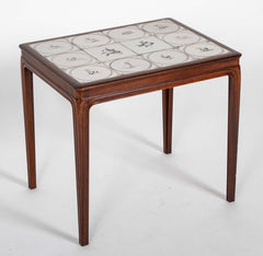 Frits Henningson Coffee Table in Mahogany with Tile Top Displaying Animals
