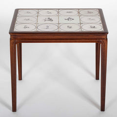 Frits Henningson Coffee Table in Mahogany with Tile Top Displaying Animals