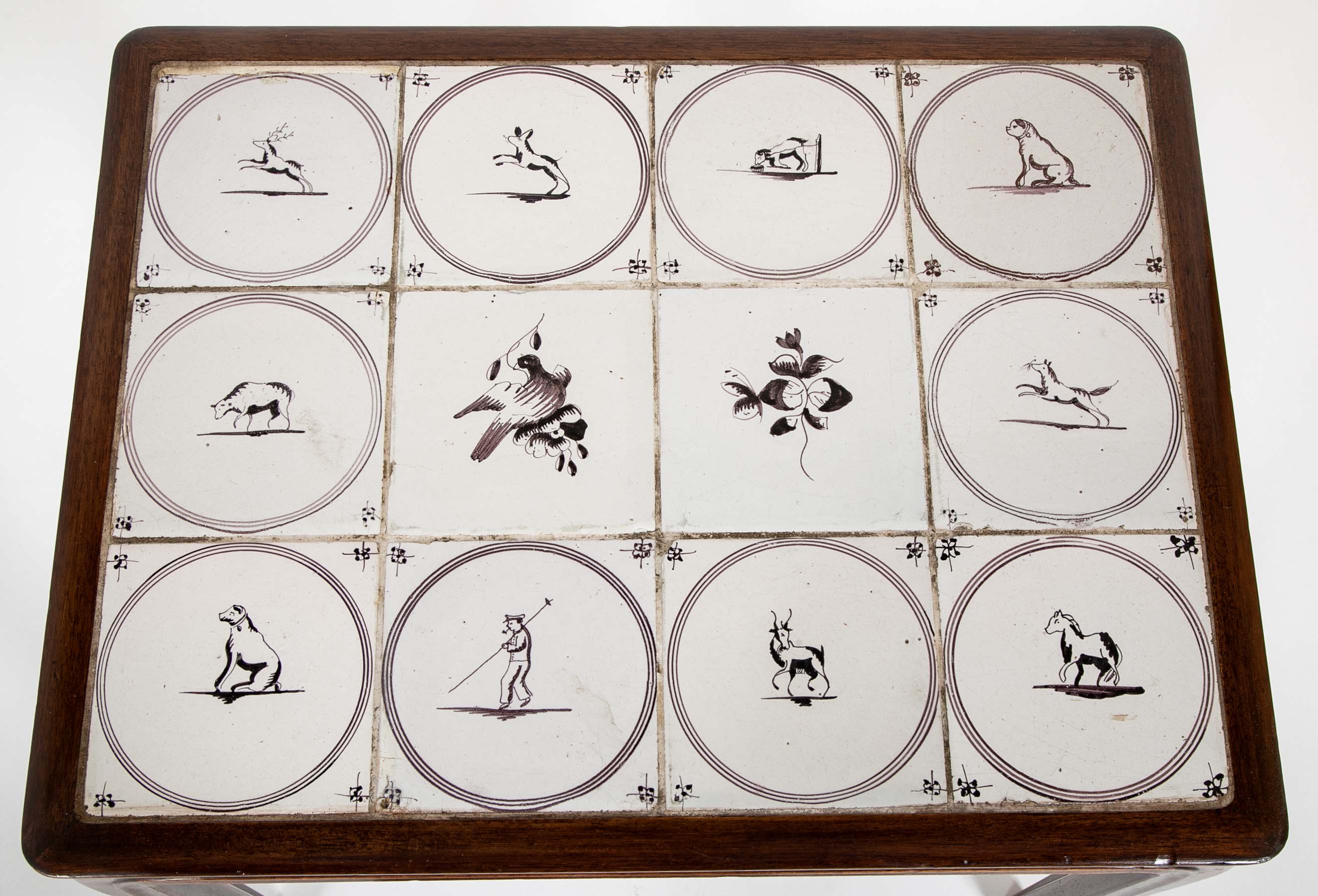 Frits Henningson Coffee Table in Mahogany with Tile Top Displaying Animals