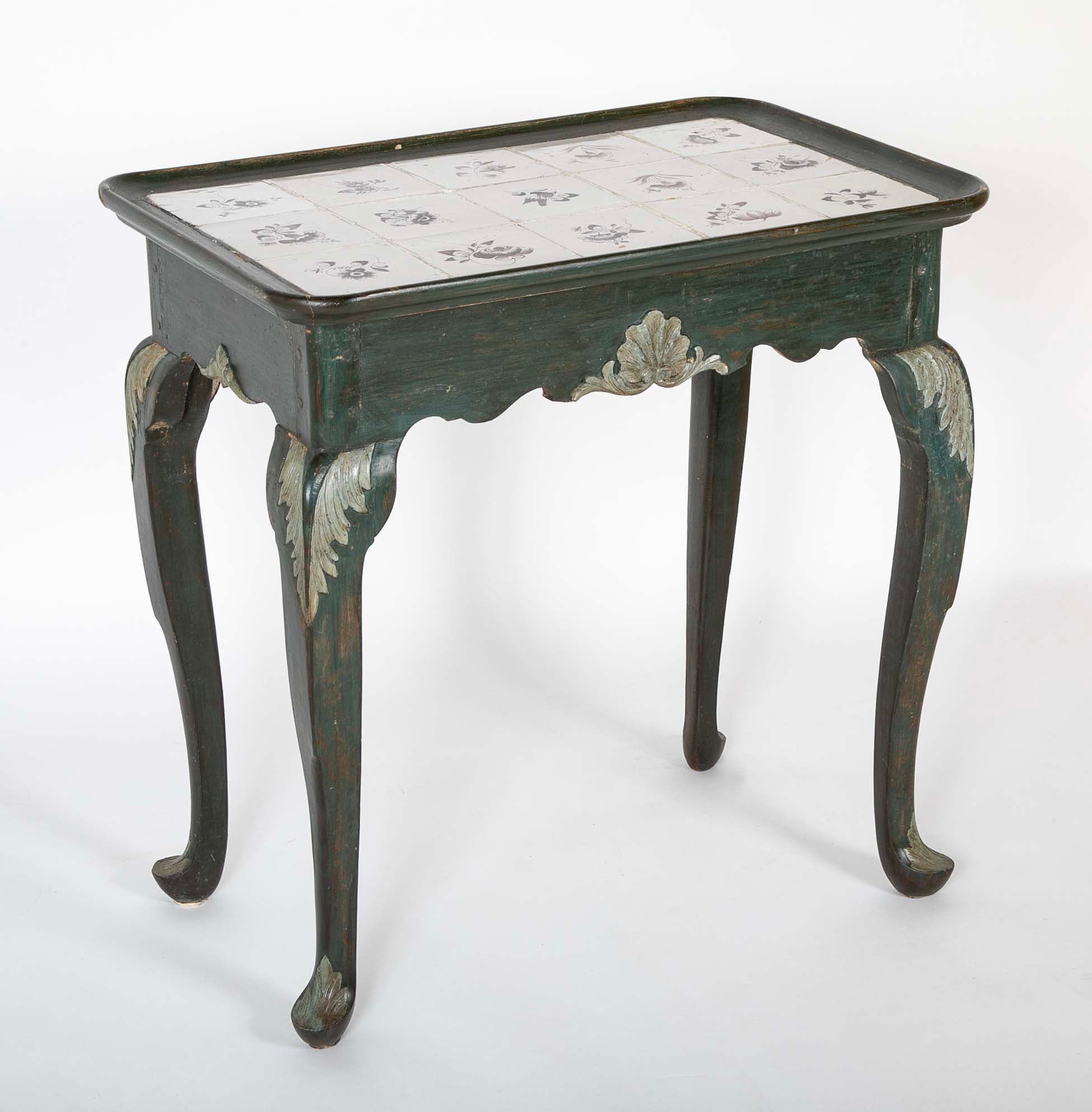 Tile Tripod, Green Painted Wood Rococo Table