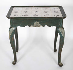 Tile Tripod, Green Painted Wood Rococo Table
