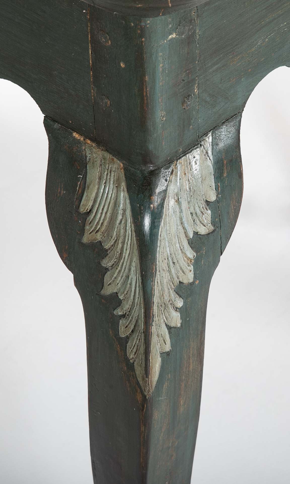 Tile Tripod, Green Painted Wood Rococo Table