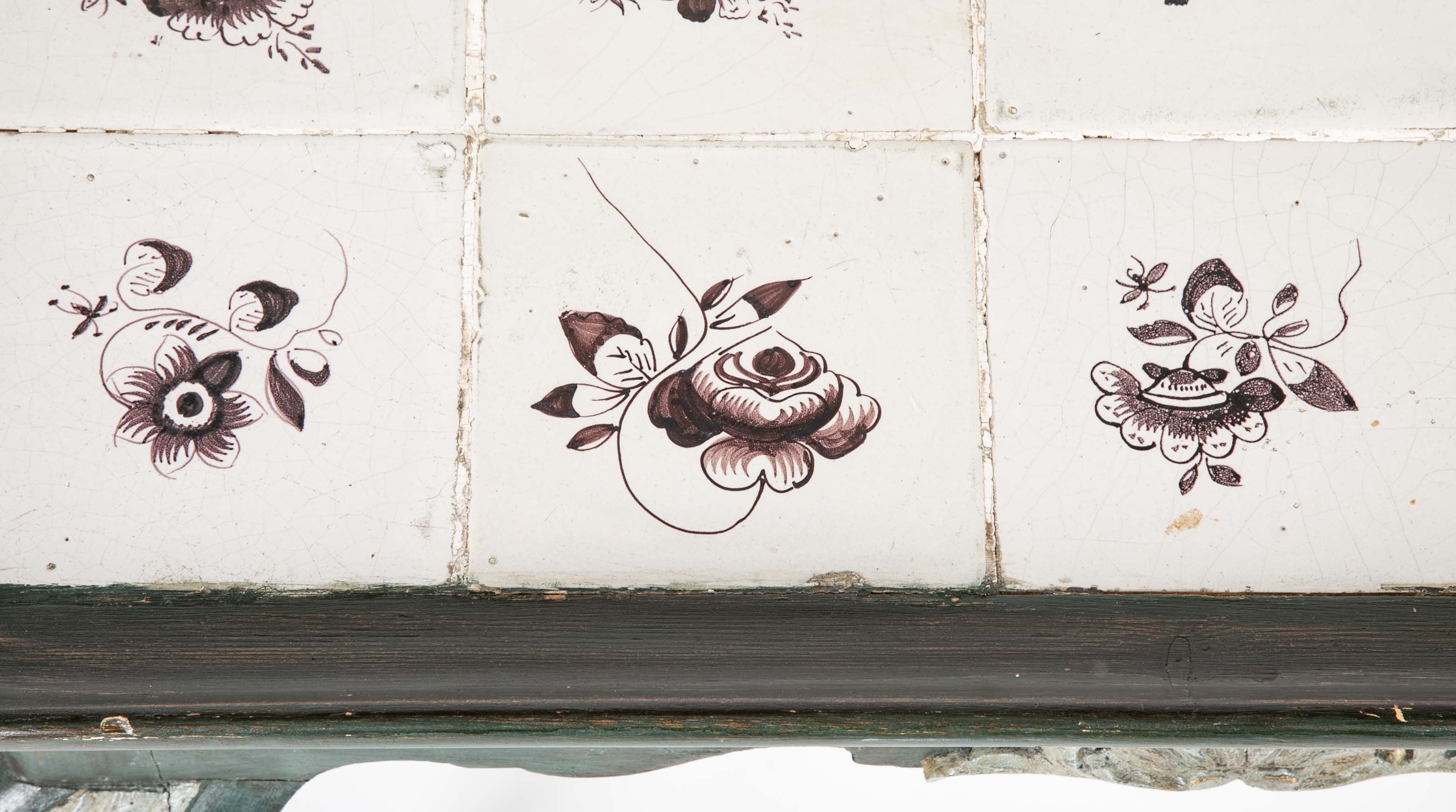 Tile Tripod, Green Painted Wood Rococo Table