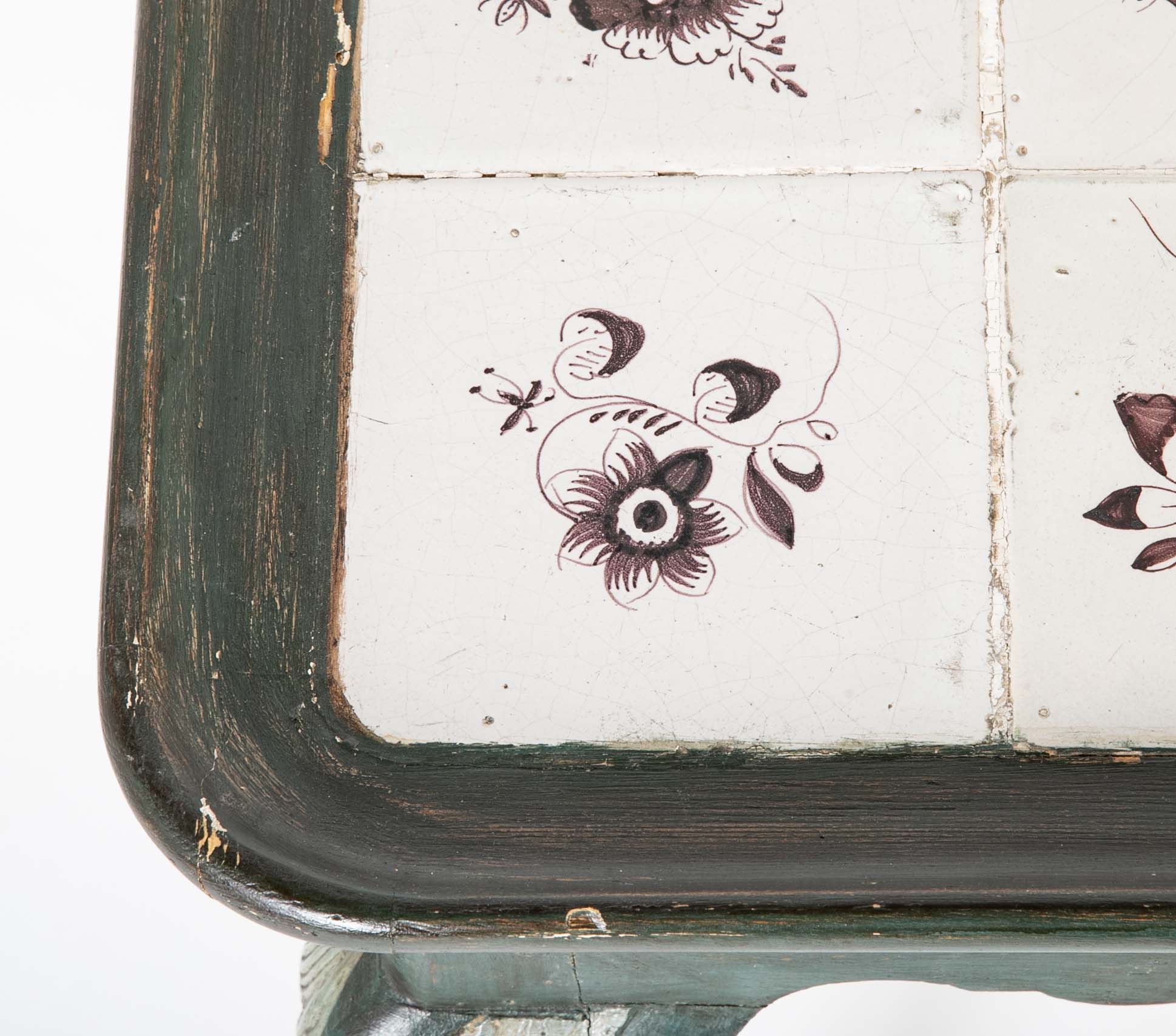 Tile Tripod, Green Painted Wood Rococo Table