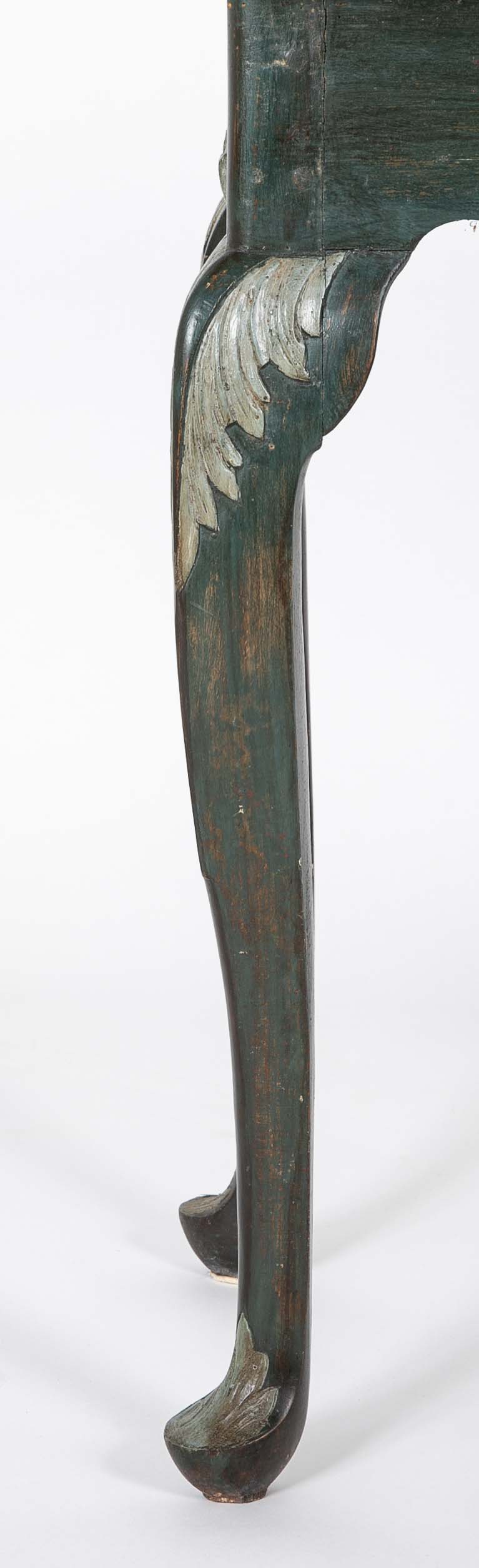 Tile Tripod, Green Painted Wood Rococo Table