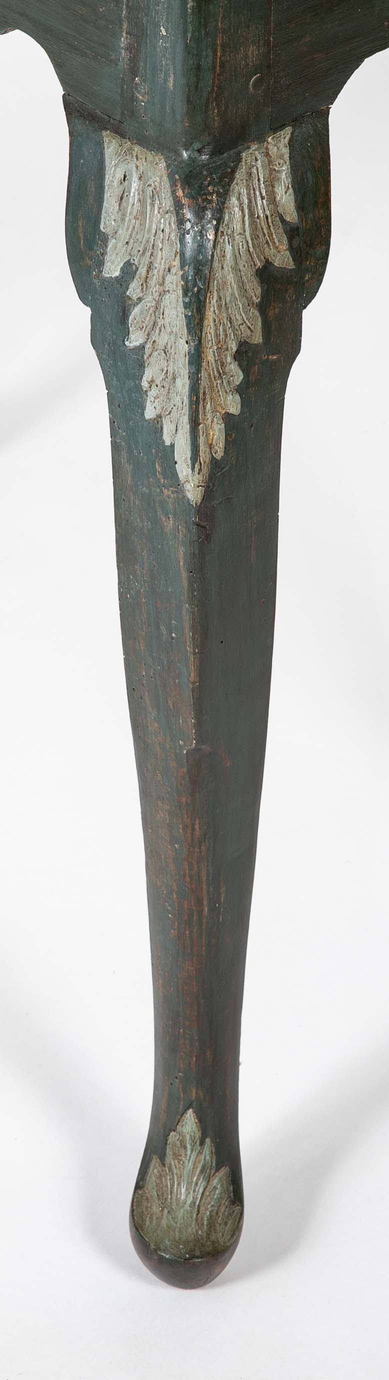 Tile Tripod, Green Painted Wood Rococo Table