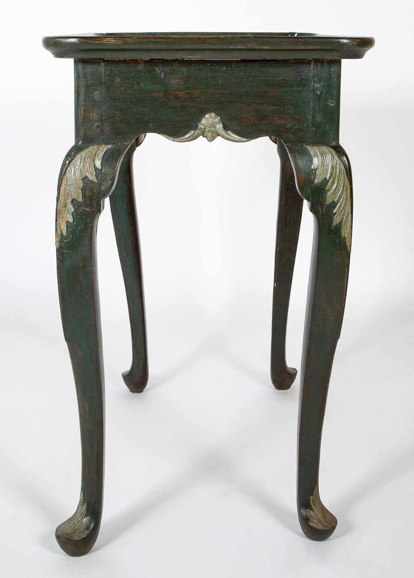 Tile Tripod, Green Painted Wood Rococo Table