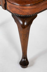 Danish Leather Wingback Chair in Stained Beech with Brass Nail Trim