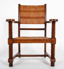 French Wood Armchair with Rush Seat & Back by Charles Dudouyt - 3  Priced Individually