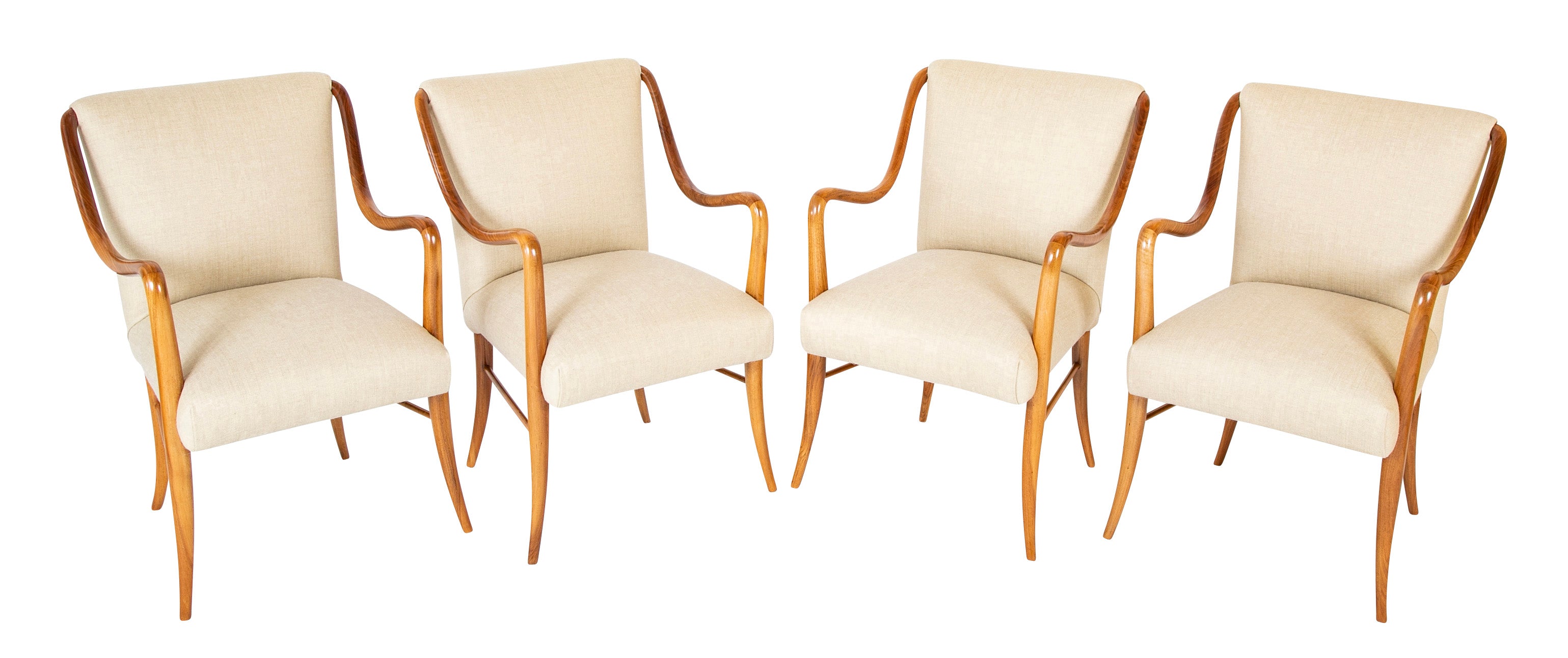 Set of Four Mid-Century Armchairs in Wood by Italian Designer Paolo Buffa