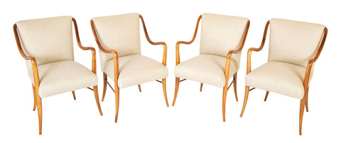 Set of Four Mid-Century Armchairs in Wood by Italian Designer Paolo Buffa