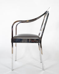 Pair of Karl Springer Armchairs in Polished Steel & Brass