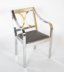 Pair of Karl Springer Armchairs in Polished Steel & Brass