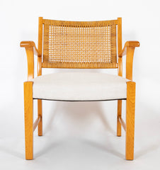 A Mid-Century Beech Frame Armchair with Caned Back