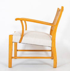 A Mid-Century Beech Frame Armchair with Caned Back