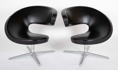 Olav Eldoy (b.1948) "Peel" Black Leather Swivel Club Chairs